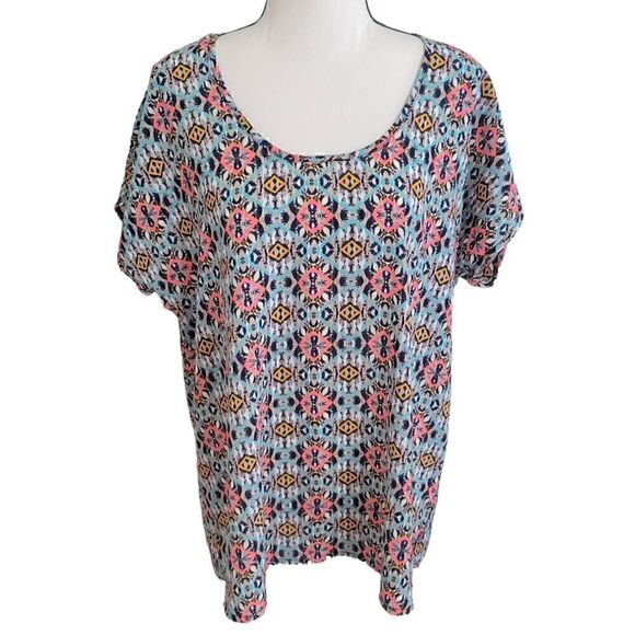 Japna Women's Blouse Scoop Neck Zipper Back Geo Print Size L - Picture 1 of 5